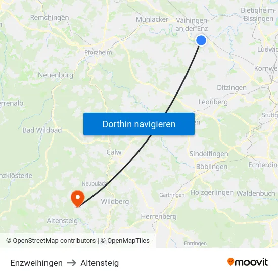 Enzweihingen to Altensteig map