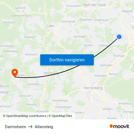 Darmsheim to Altensteig map