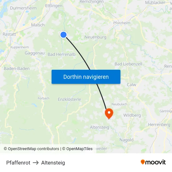 Pfaffenrot to Altensteig map