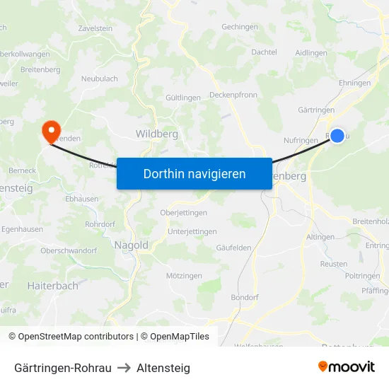 Gärtringen-Rohrau to Altensteig map