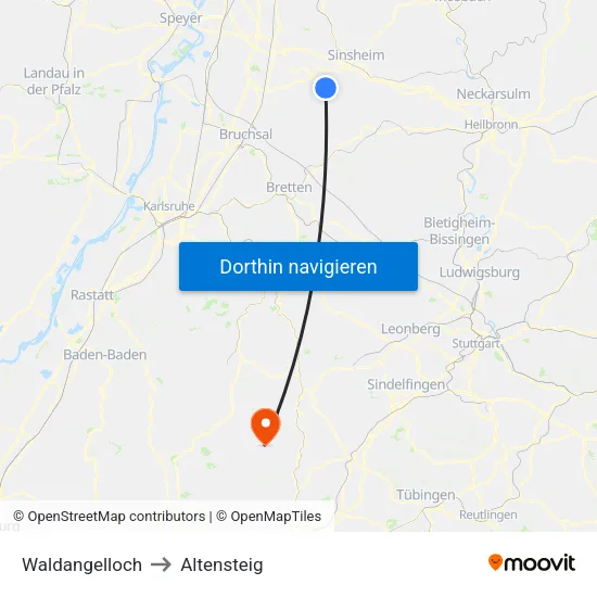Waldangelloch to Altensteig map