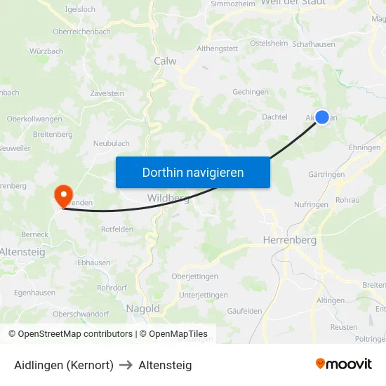 Aidlingen (Kernort) to Altensteig map