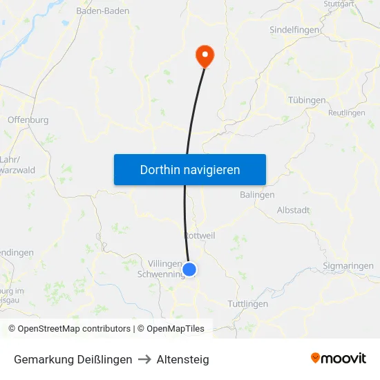 Gemarkung Deißlingen to Altensteig map