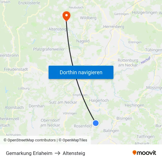 Gemarkung Erlaheim to Altensteig map