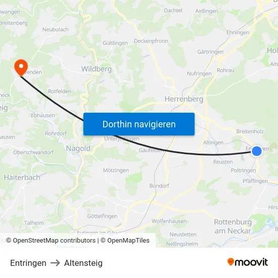 Entringen to Altensteig map