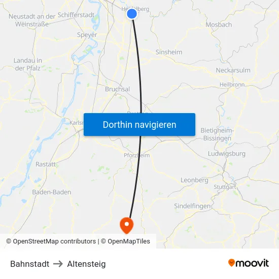 Bahnstadt to Altensteig map