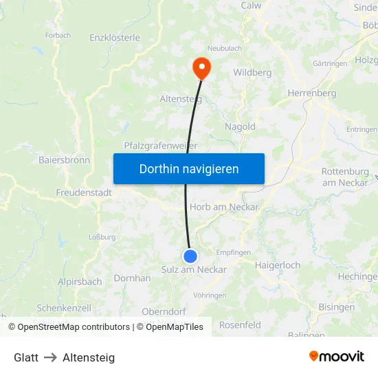 Glatt to Altensteig map