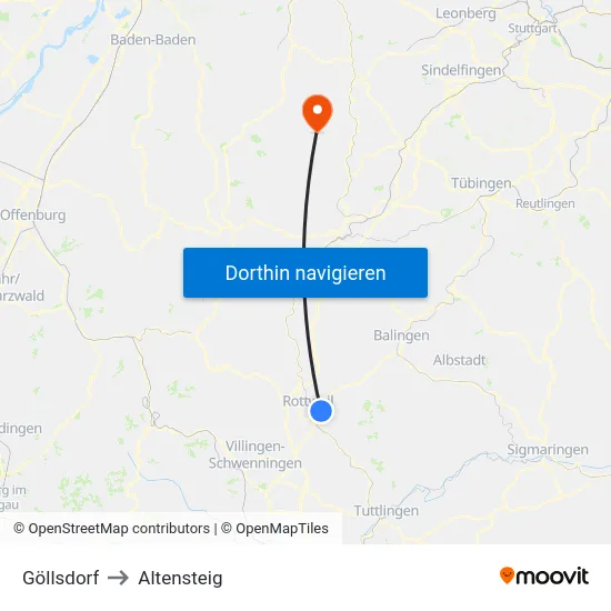 Göllsdorf to Altensteig map