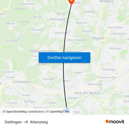 Dettingen to Altensteig map