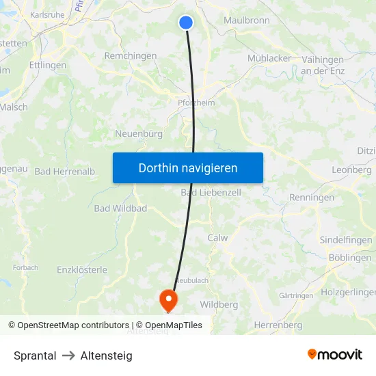 Sprantal to Altensteig map