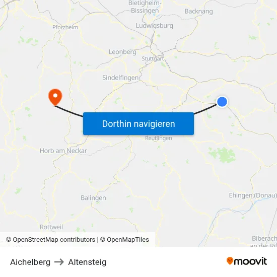 Aichelberg to Altensteig map