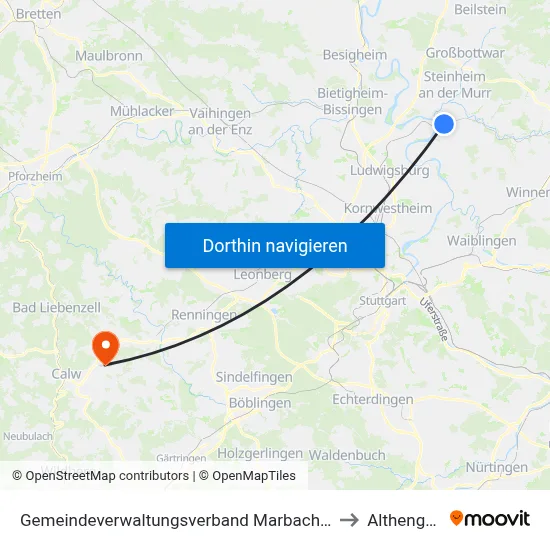 Gemeindeverwaltungsverband Marbach am Neckar to Althengstett map