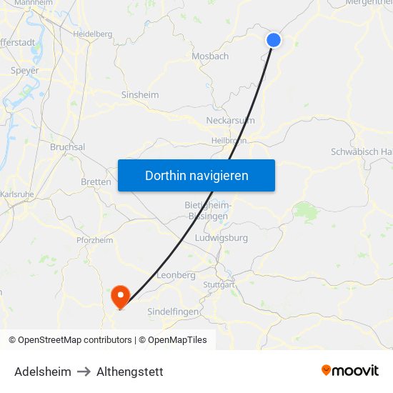 Adelsheim to Althengstett map