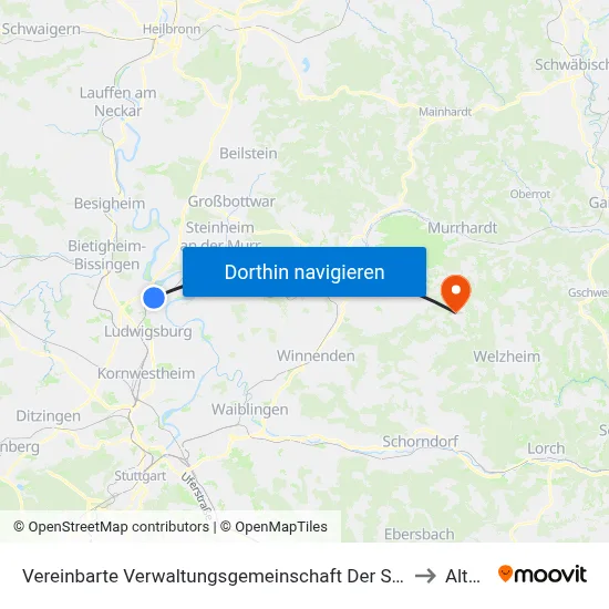 Vereinbarte Verwaltungsgemeinschaft Der Stadt Freiberg am Neckar to Althütte map