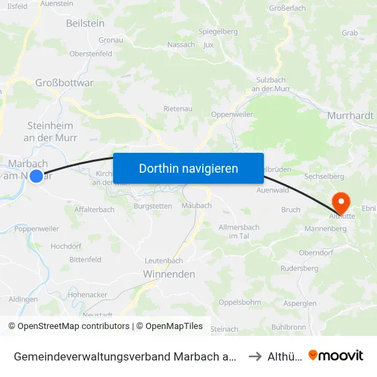 Gemeindeverwaltungsverband Marbach am Neckar to Althütte map