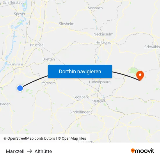 Marxzell to Althütte map