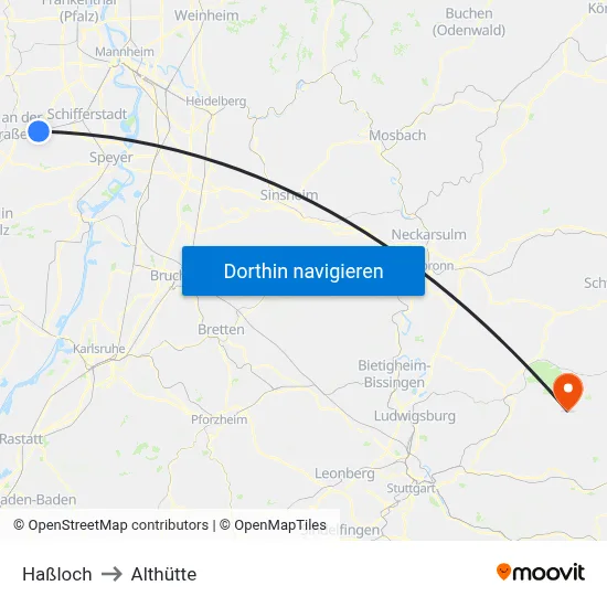 Haßloch to Althütte map