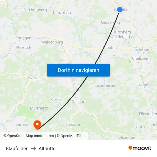 Blaufelden to Althütte map