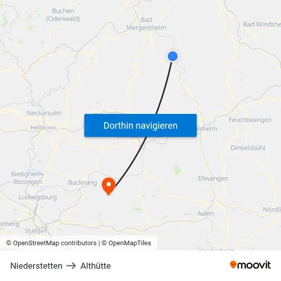 Niederstetten to Althütte map
