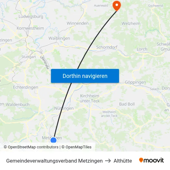 Gemeindeverwaltungsverband Metzingen to Althütte map