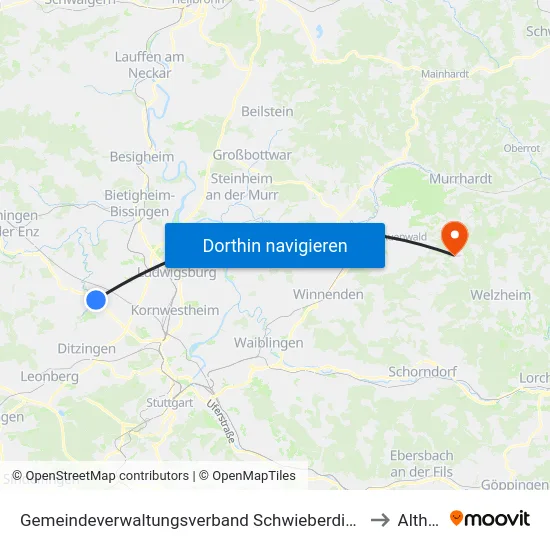 Gemeindeverwaltungsverband Schwieberdingen-Hemmingen to Althütte map