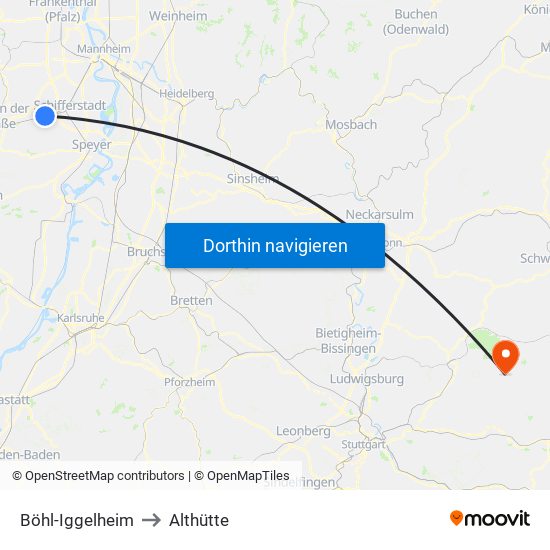 Böhl-Iggelheim to Althütte map