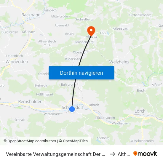 Vereinbarte Verwaltungsgemeinschaft Der Stadt Schorndorf to Althütte map