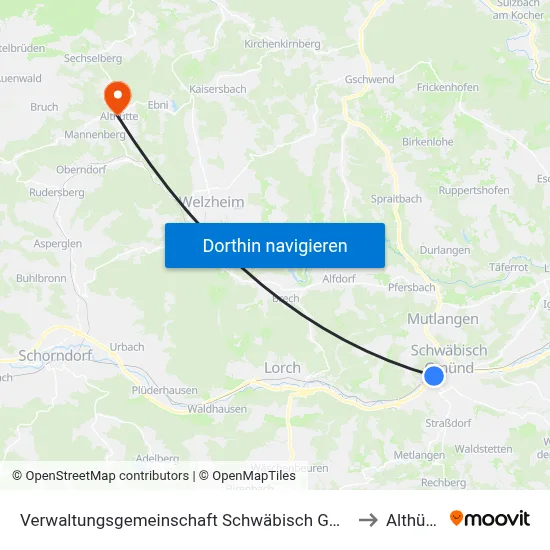 Verwaltungsgemeinschaft Schwäbisch Gmünd to Althütte map