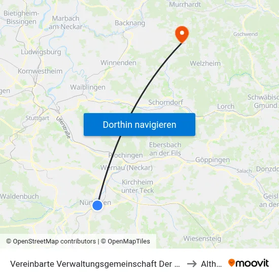 Vereinbarte Verwaltungsgemeinschaft Der Stadt Nürtingen to Althütte map
