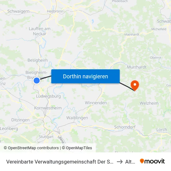 Vereinbarte Verwaltungsgemeinschaft Der Stadt Bietigheim-Bissingen to Althütte map