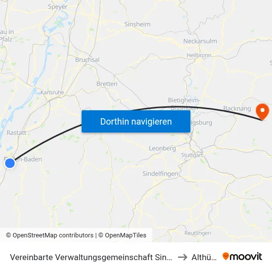 Vereinbarte Verwaltungsgemeinschaft Sinzheim to Althütte map