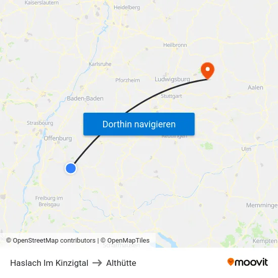 Haslach Im Kinzigtal to Althütte map