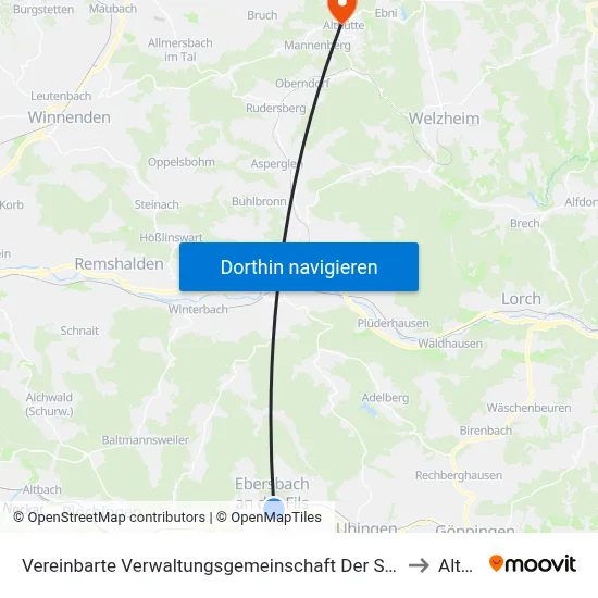 Vereinbarte Verwaltungsgemeinschaft Der Stadt Ebersbach An Der Fils to Althütte map