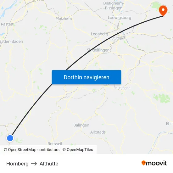 Hornberg to Althütte map