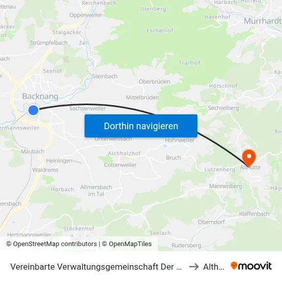 Vereinbarte Verwaltungsgemeinschaft Der Stadt Backnang to Althütte map