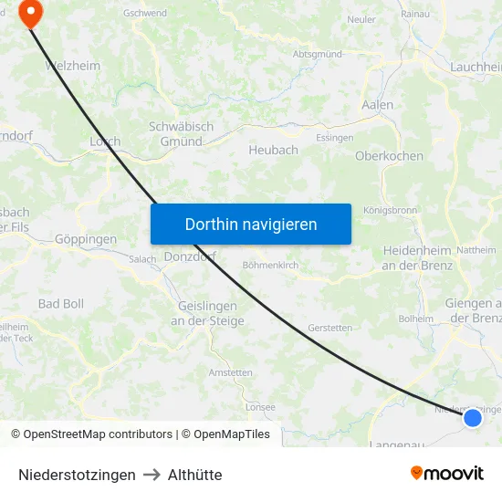 Niederstotzingen to Althütte map