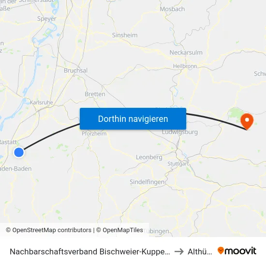 Nachbarschaftsverband Bischweier-Kuppenheim to Althütte map