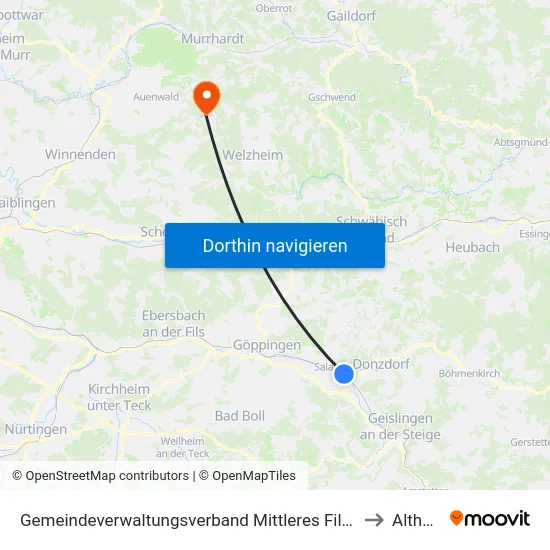 Gemeindeverwaltungsverband Mittleres Fils-Lautertal to Althütte map