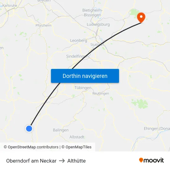 Oberndorf am Neckar to Althütte map