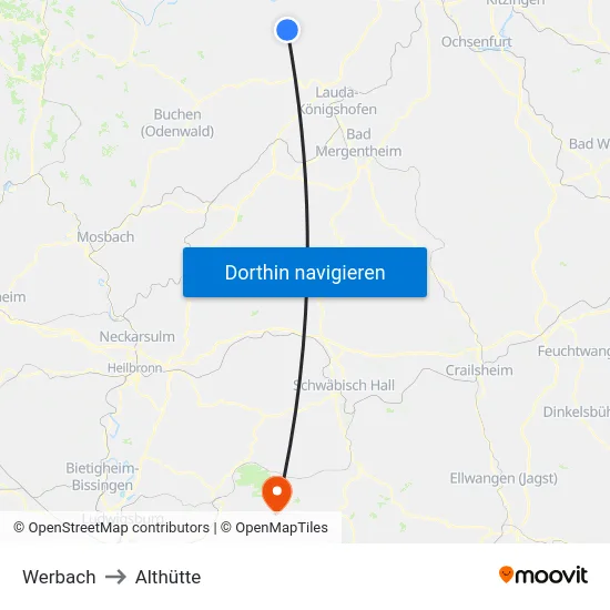 Werbach to Althütte map