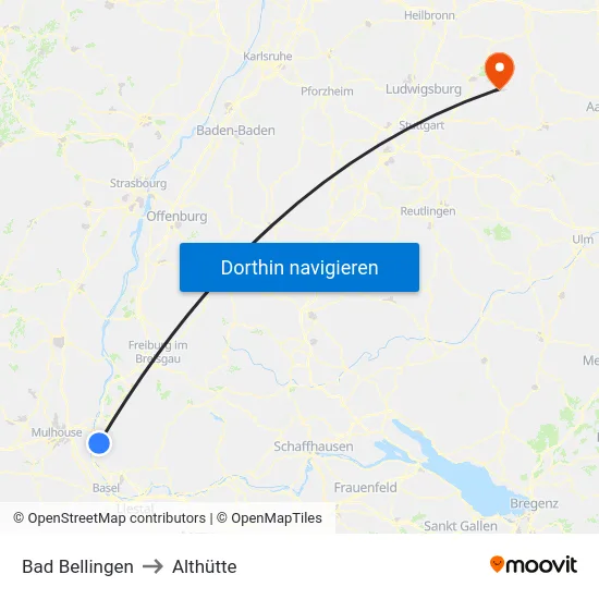 Bad Bellingen to Althütte map