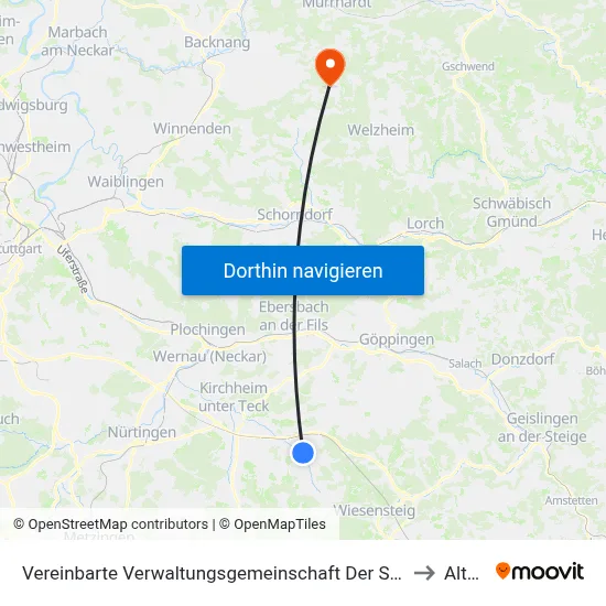 Vereinbarte Verwaltungsgemeinschaft Der Stadt Weilheim An Der Teck to Althütte map