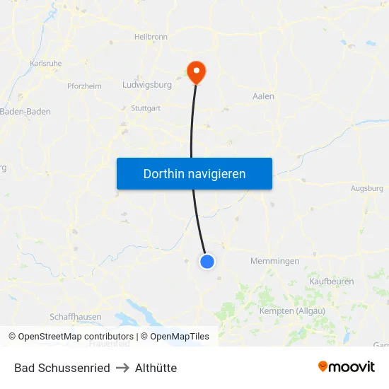 Bad Schussenried to Althütte map
