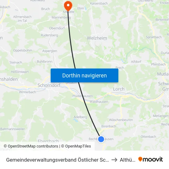 Gemeindeverwaltungsverband Östlicher Schurwald to Althütte map