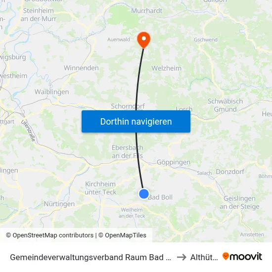 Gemeindeverwaltungsverband Raum Bad Boll to Althütte map