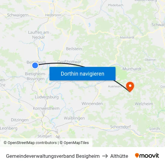 Gemeindeverwaltungsverband Besigheim to Althütte map