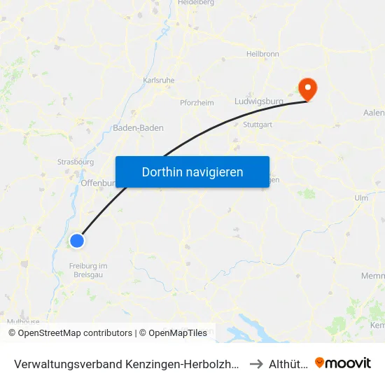 Verwaltungsverband Kenzingen-Herbolzheim to Althütte map