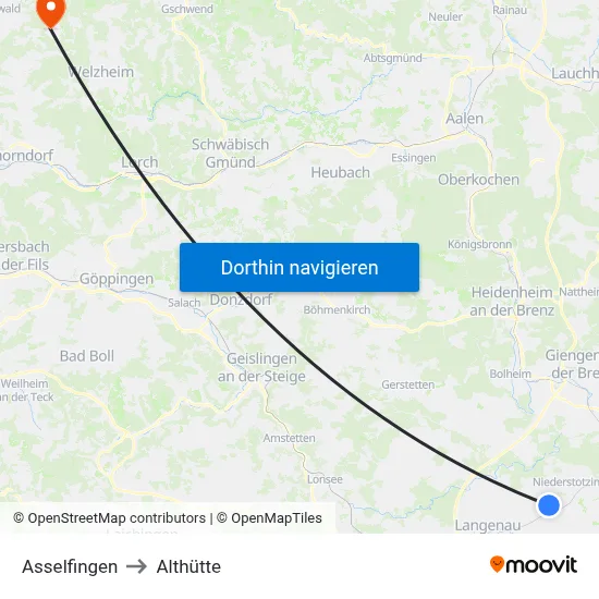 Asselfingen to Althütte map