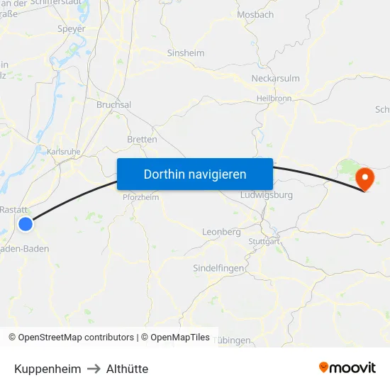 Kuppenheim to Althütte map