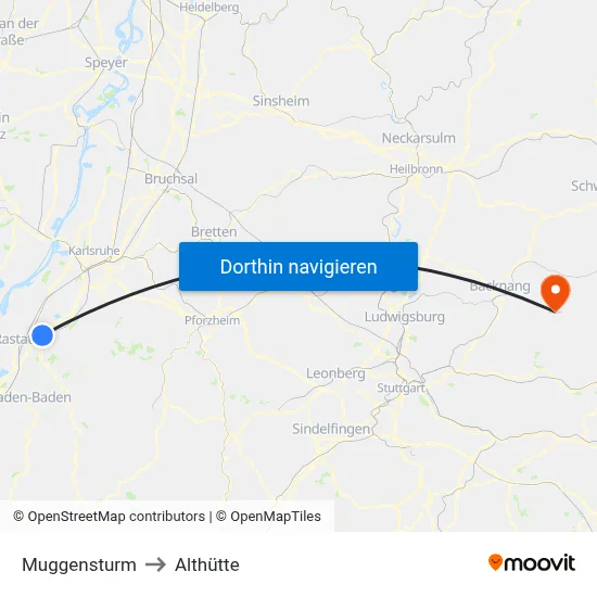 Muggensturm to Althütte map
